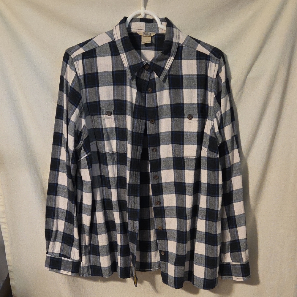 Duluth Trading Free Swingin' Flannel Shirt Size Large Black White Check EUC